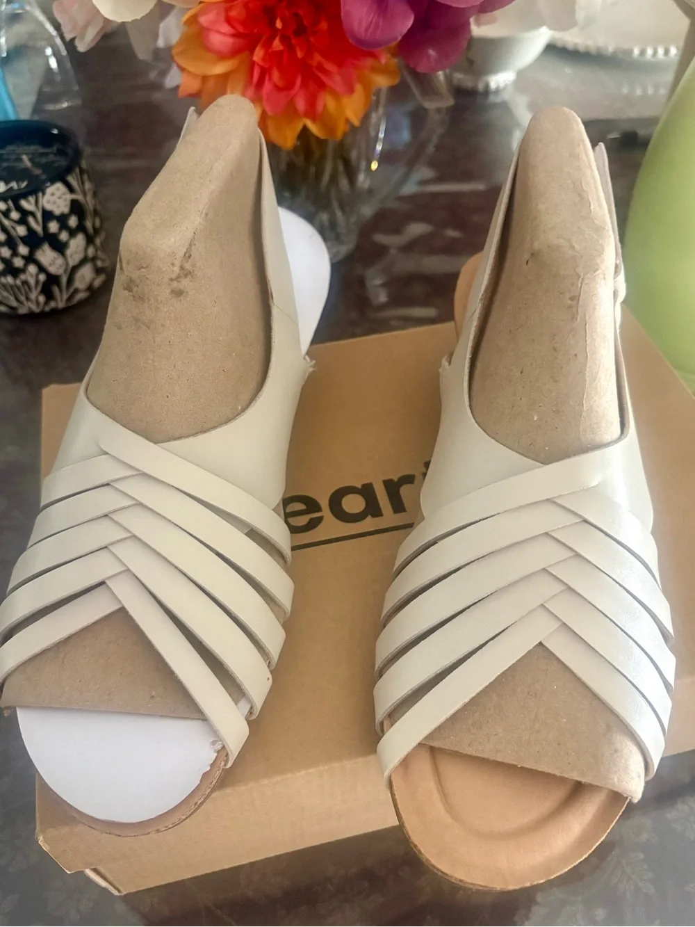 Earth Women's Leather Cream Woven Slide Sandals
